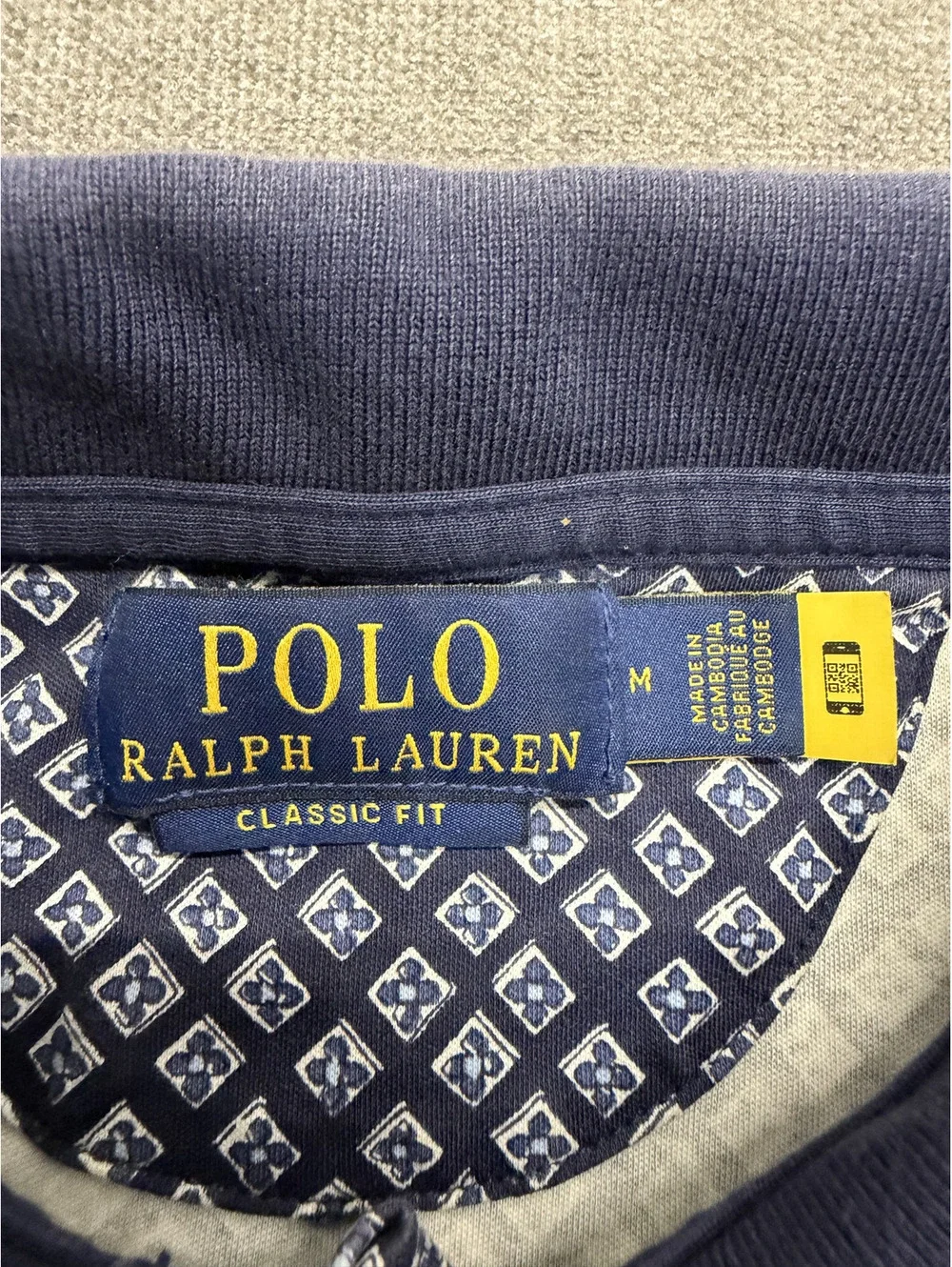 Polo Ralph Lauren Classic Fit Navy Patterned Polo Shirt Size M